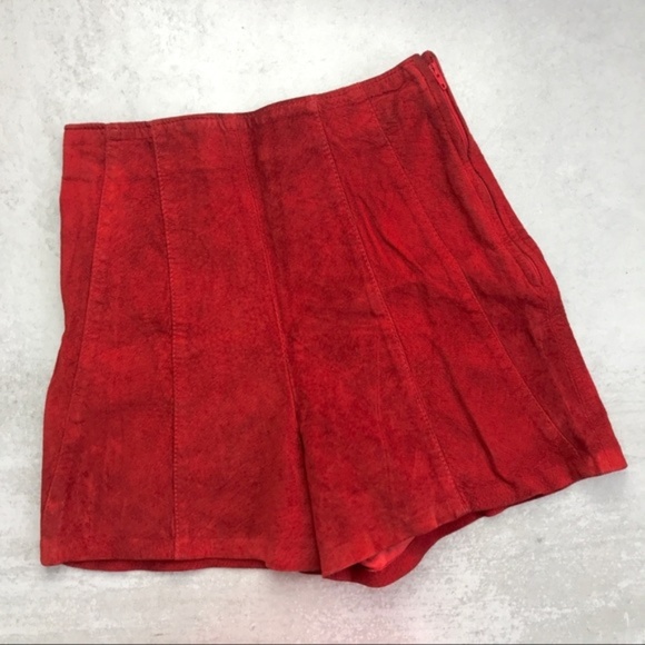 Vtg 80s Firenze Red Suede Leather High Rise Shorts - Picture 7 of 8
